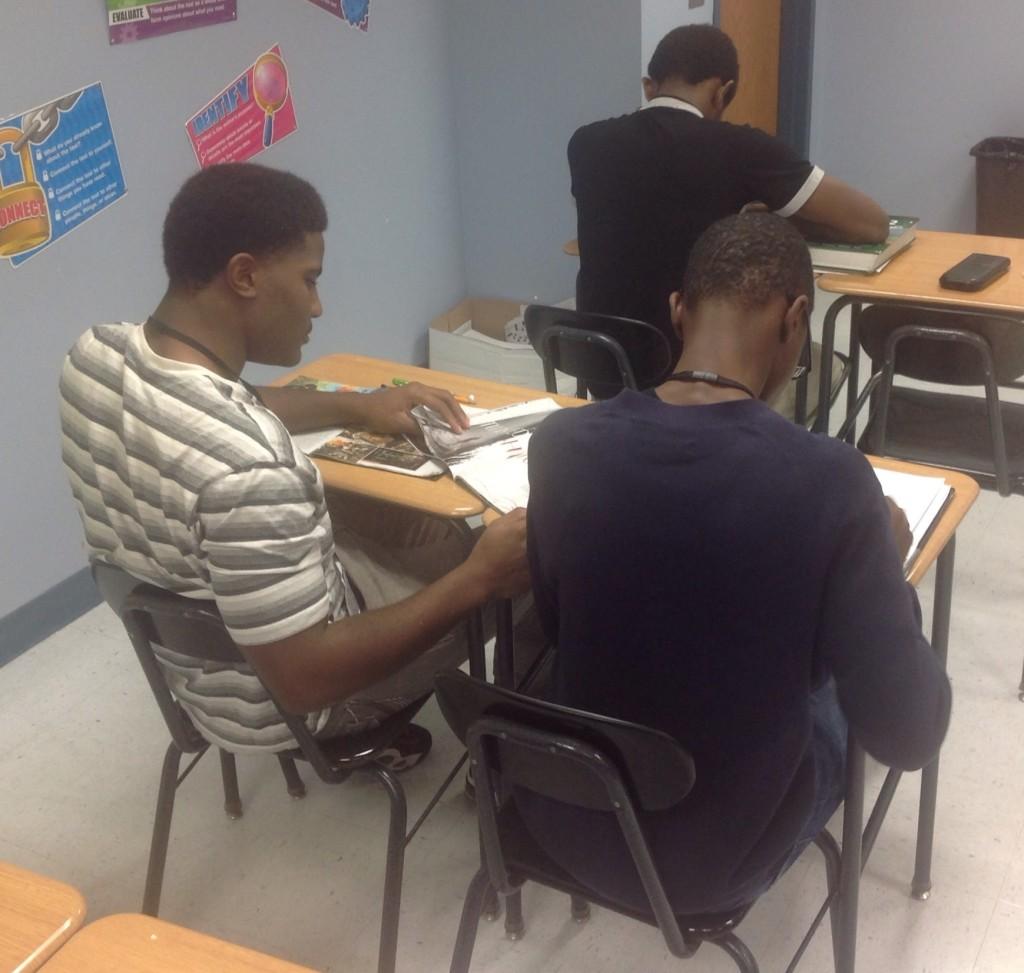 Juniors Raekwon Pittman and Bryce Green study in the PSAE classroom. 