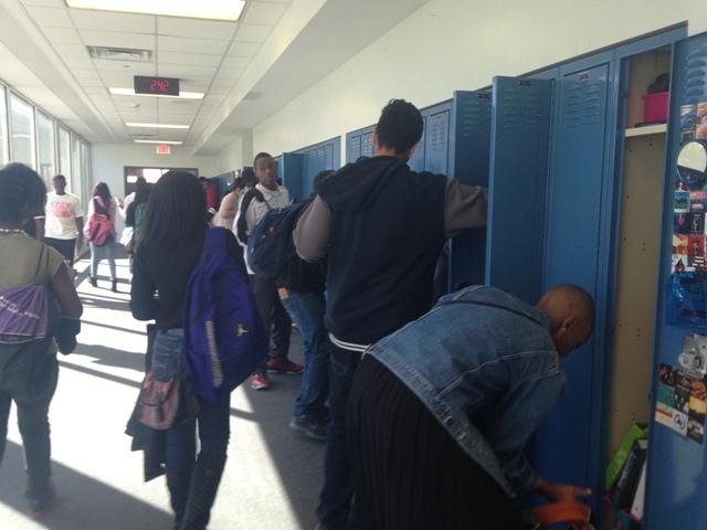 Students visit their lockers during a typical RCHS passing period.